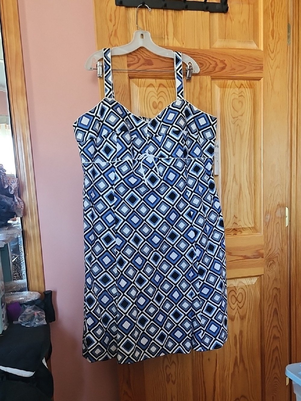 R&K Originals Cotton Dress in Blue Geometric Print